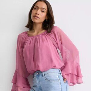 NWT Loft Tiered Ruffle Sleeve Blouse pink XS
